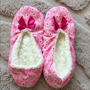 Pink Fleece Lined Slippers with Bow